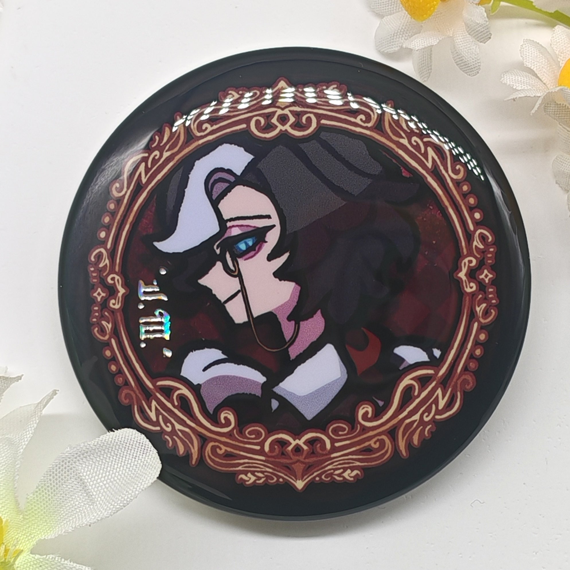 Identity V D.M./Gatto glitter holographic badge